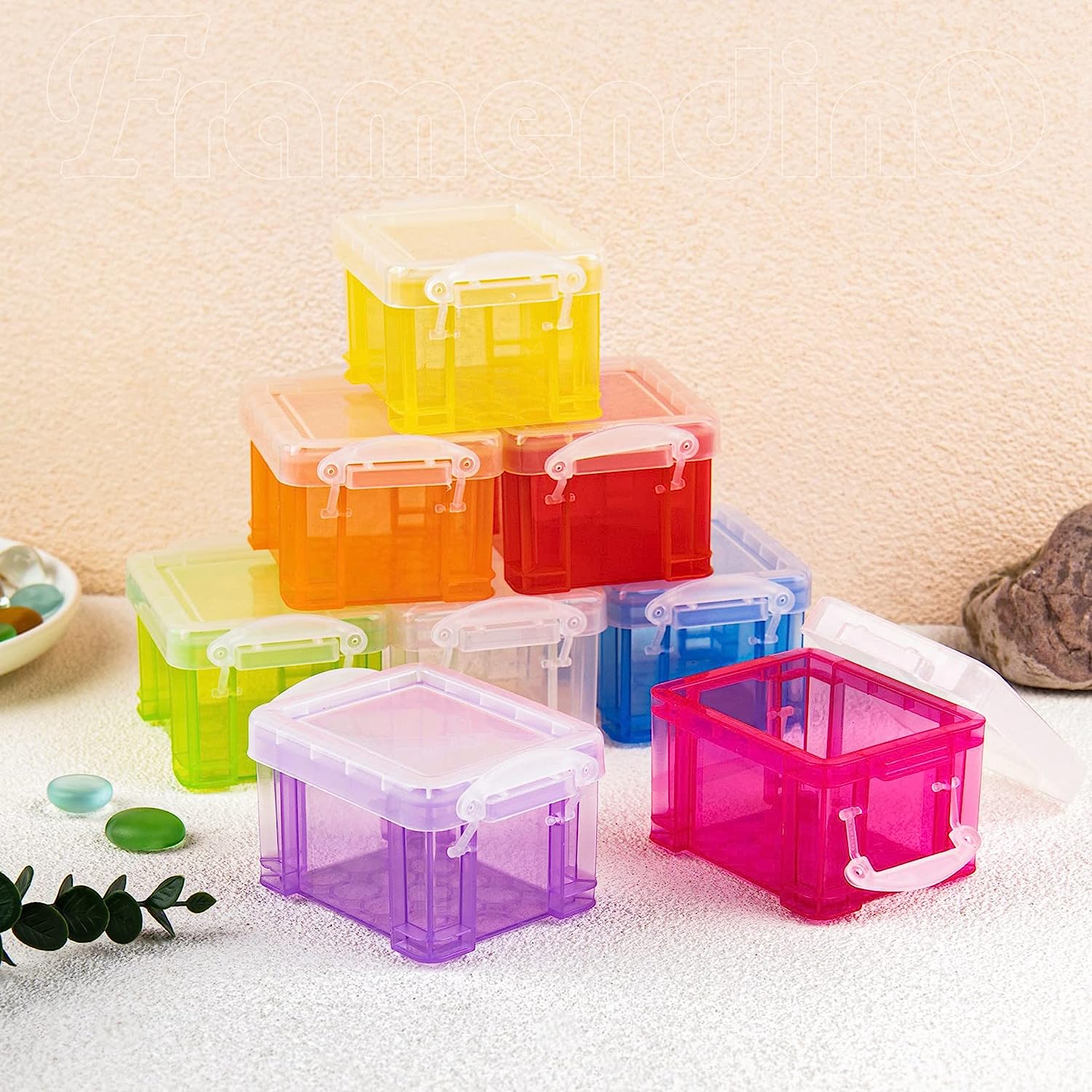 GEEKEO 8 Pack Small Plastic Boxes Mini Desktop Storage Box 3.3 x 2.5 x  1.9 Stackable Organizer Translucent Colorful Cosmetic Container with Lid  for Jewelry Beads Small Crafts Accessories 